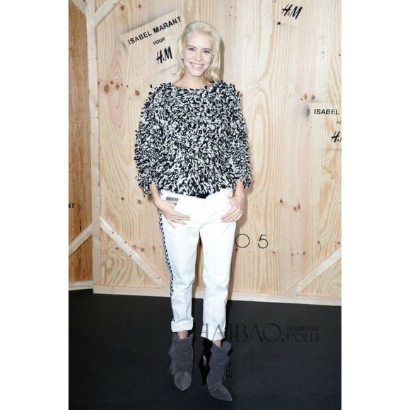 Isabel Marant Pour H&M Boyfriend Jeans Stripe Embroidered Chevron  ( US 2 ) - Picture 5 of 11